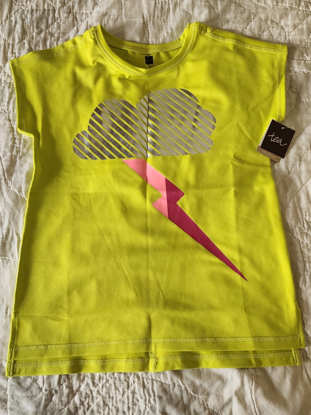 Tea Collection Neon Yellow Graphic Lightning Kids Top NWT
